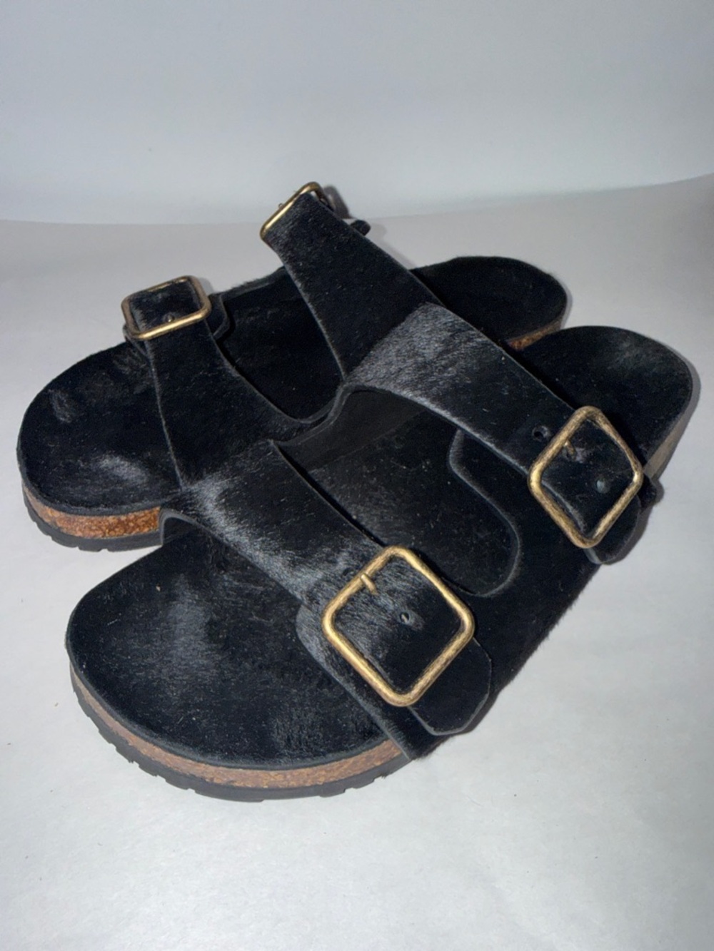 Saint Laurent Paris pony hair slides sandals gold buckle size 39